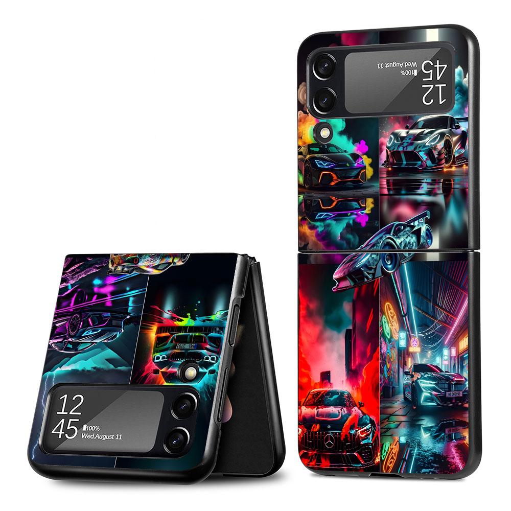 Cool Sports Car Case for Samsung Galaxy Z Flip4 Flip3 5G PC Hard Cell Phone Shell Z Flip 4 3 Black Coque Zflip4 Zflip3 Cover