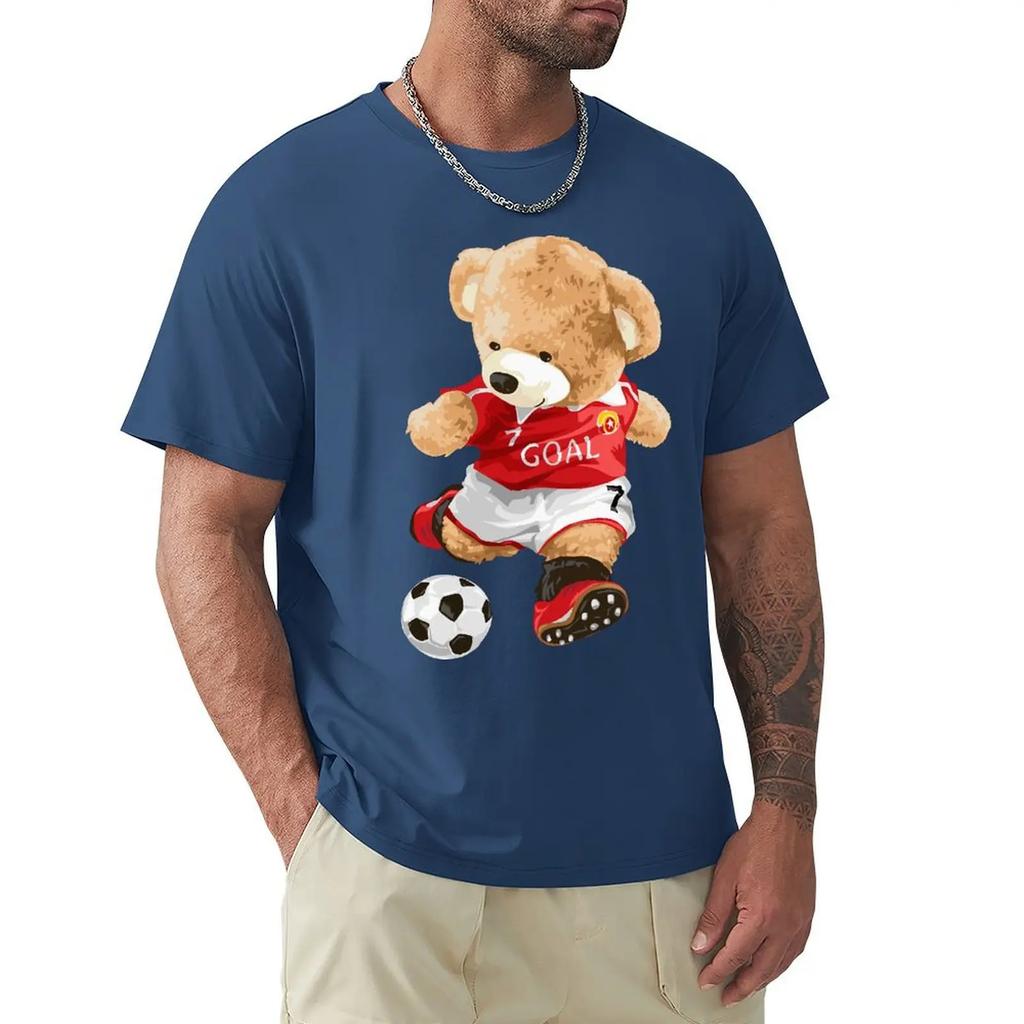 Cute Teddy Bear Playing Soccer T Shirt Harajuku Short Sleeve T-shirt 100% Cotton Graphics Tshirt Tops