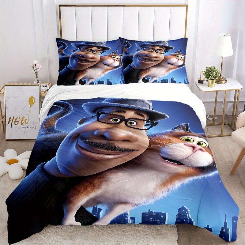3pcs Soul Cat & Man Quilt Set, Soft and Comfortable Bedroom, Guest Room and Dorm Decor Bedding Set 1 Quilt Cover + 2 Pillowcases.Q085