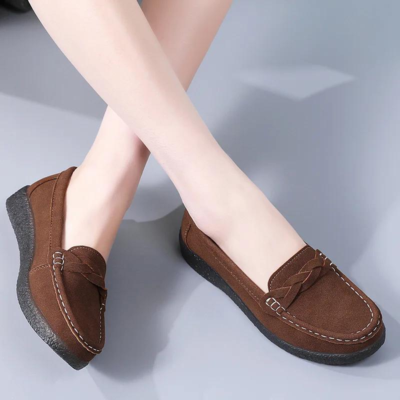 Dames Casual Schoenen Lente Mode Merk Designer Loafers Faux Suède Nieuw Platform Zachte Zool Antislip Platte Schoenen Zapatos Mujer