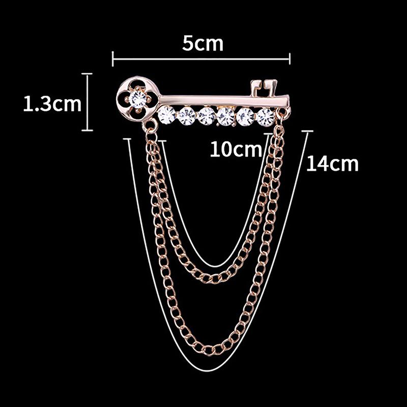 Korean   Metal Key Tassel Long Brooch  Chain Lapel Pin For Men'S Suit Shirt Badge Brooches Pins Accessories