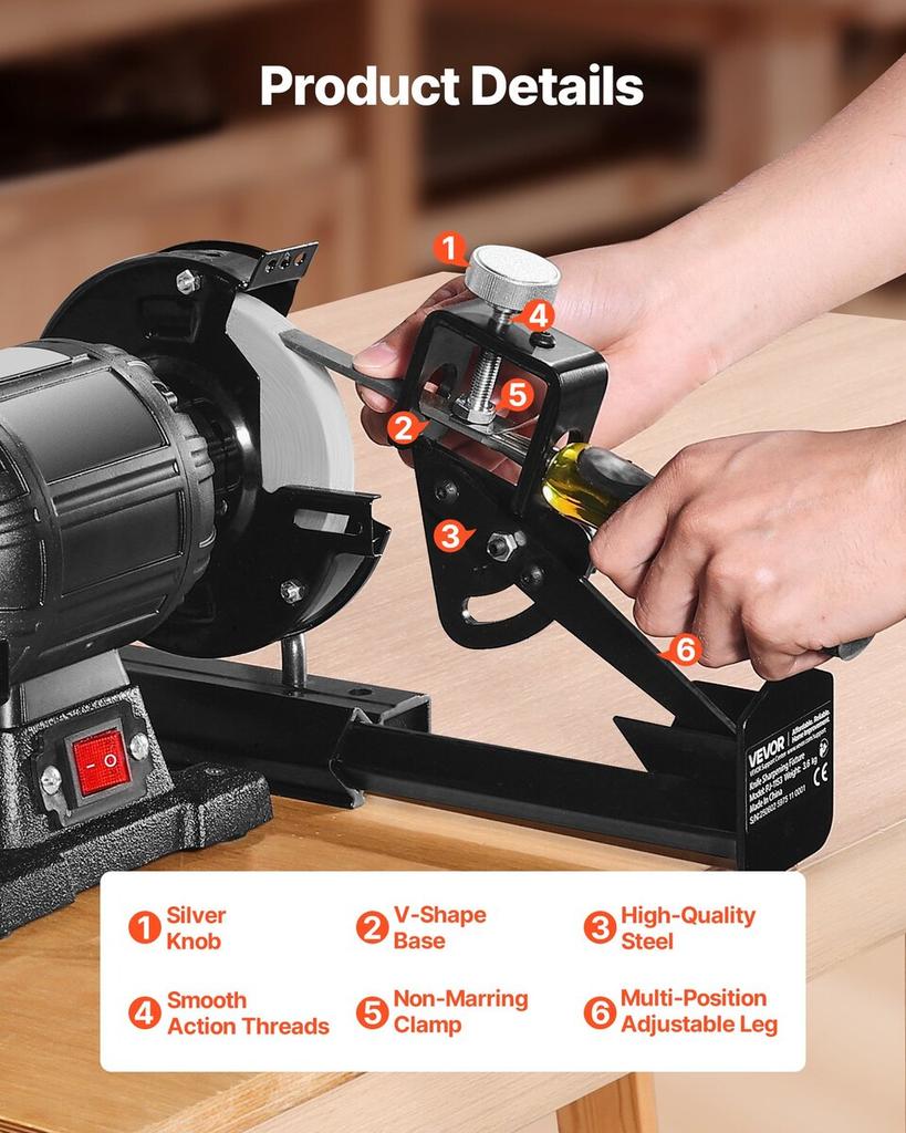 Multi-Grind Sharpening System, Vari-Grind Pro Sharpening Jig Kit for 6" & 8" Bench Grinders with Platform, Long Support Arm & Fingernail Gouge Jig,