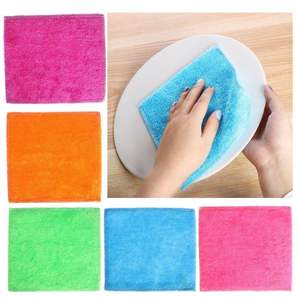 1/5PCS Household Bamboo Fiber Kitchen & Dinning Washing Towel Dish Cloth Cleaning Rags Scouring Pad