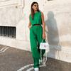 1116 summer new solid color sleeveless vest top trousers European and American fashion women's clothing two-piece set cotton and linen suit women