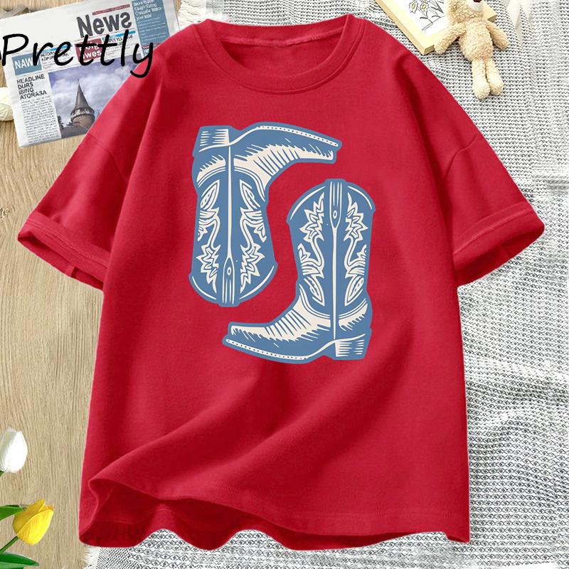 Vintage Western TShirts Cowboy Boots T Shirt Womens Western Cowgirl Trendy Graphic Tee Country Vintage Oversize Cotton Tees S