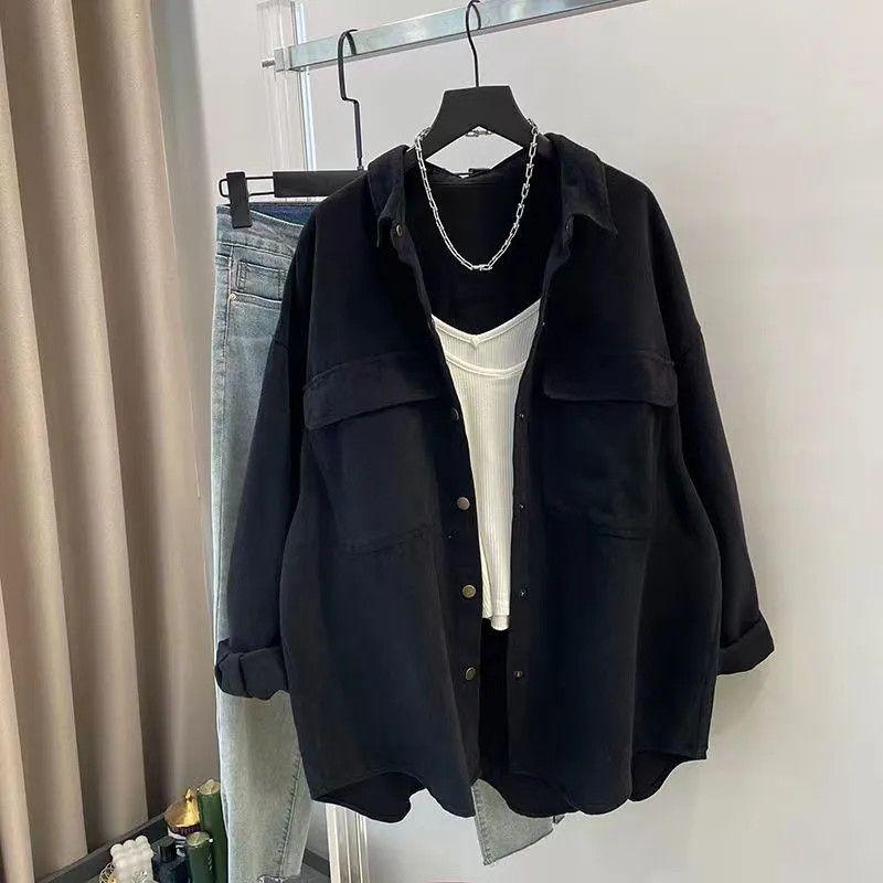 

2024 Корейский стиль Женская Тонкая Повседневная Свободная Рубашка Куртка - Весенняя Мода Многослойный Толстый Топ 3XL (145-160 jin)