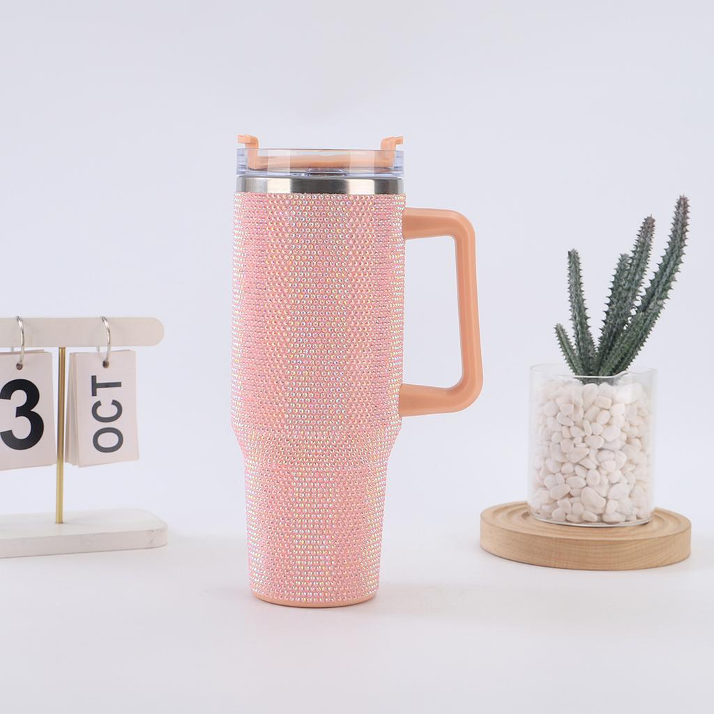 Rhinestone 40oz Insulated Tumbler with Straw Cup with Handle Sliding Bottle for Bling Lid Her Gift Diamond Steel Stainless Water