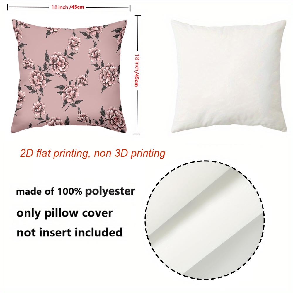 Pink Floral Pattern Decorative Throw Pillow Cover 2D Flat Printed Polyester Sofa Cushion Case For Elegant Home Decor
