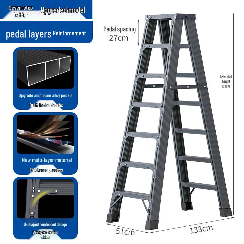 Aluminum Alloy Folding Telescopic A-Frame Ladder - Widened & Thickened, Lightweight, Double-Sided for Indoor Use