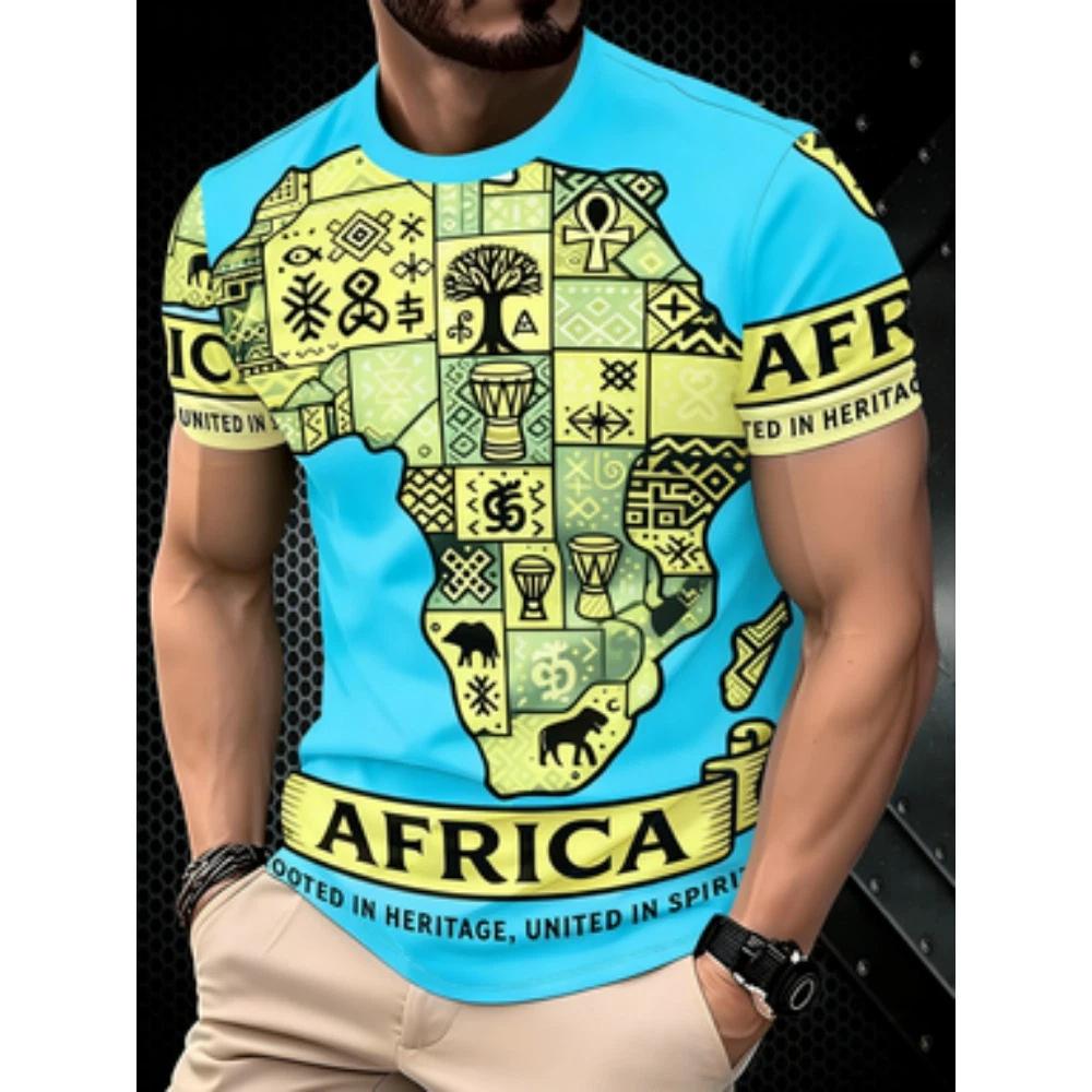 Men's 3D African Stone Carving Print T-Shirt Retro Vintage Style Couple Tee