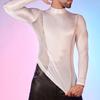 Men Sexy Mesh T-Shirt Oil Glossy Shiny Top Patchwork Tight-Fit Top Breathable Long Sleeve