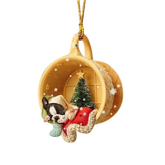 Animals Sleeping In A Tiny Cup Christmas Ornament Acrylic 2D Dog/Ferret/Sheep Christmas Tree Hanging