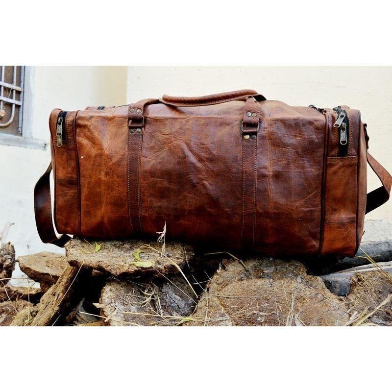 Leather Bag Travel Goat Duffel Gym Luggage Vintage Genuine Brown New Men's Men