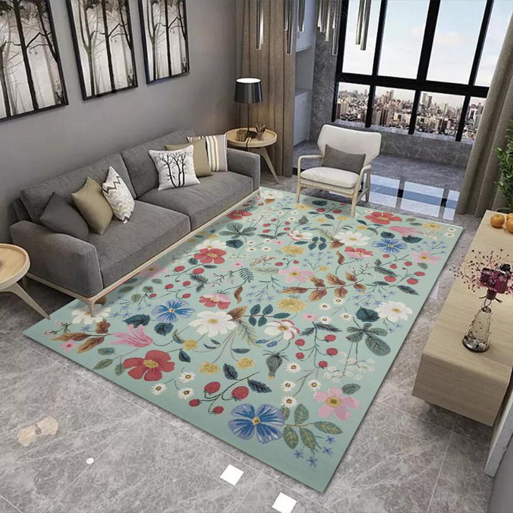 Vintage Floral Pattern Area Rug With Colorful Diverse Botanical Designs Classic Floor Decor Comfortable Carpet For Living Room