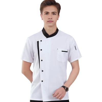 Unisex Şef Gömleği Yumuşak Nefes Alabilir Dik Yaka Tek Düğmeli Kısa Kollu Göğüs Cepleri Restoran Yemekhane Mutfak Pişirme Üstü Fırın Üniforması