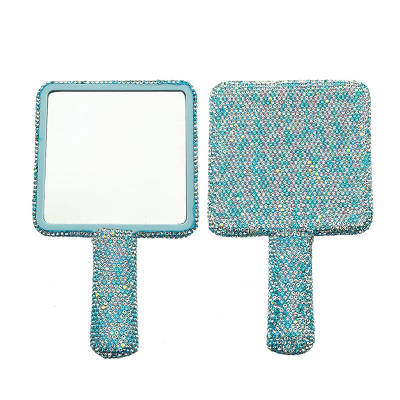 Women's Makeup Compact Mirror Sticking Diamond Hand-held Mirror ABS Fashionable High-end Beauty Handle Mirror Cosmetic Mirror