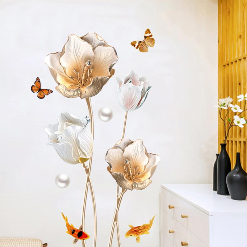 Wall  Stickers, Tulip Flower 3d Three-dimensional Bedroom Wallpaper, Creative Self-adhesive