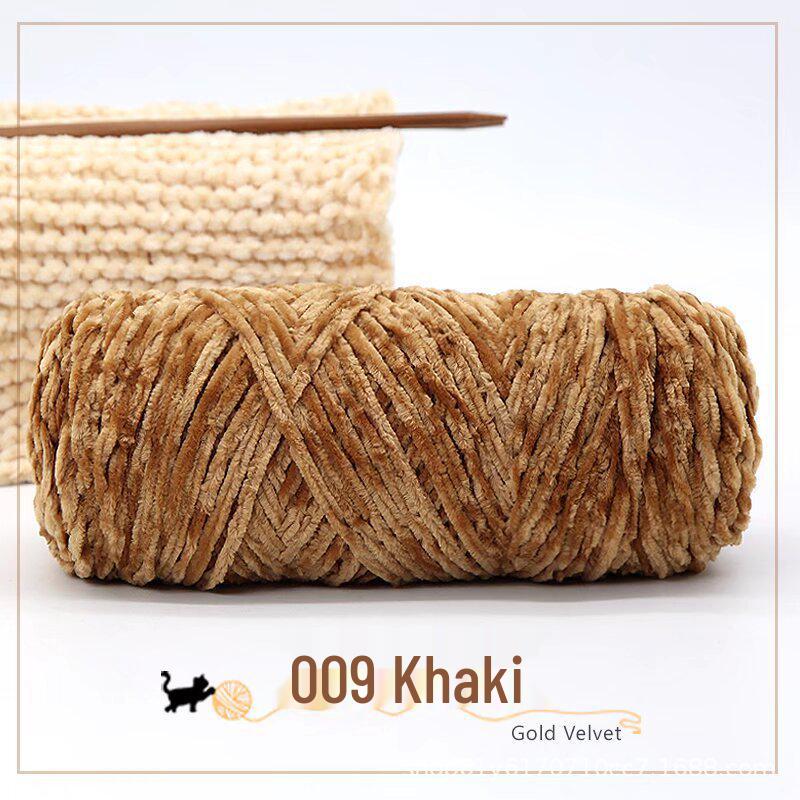 Golden Chenille Silk Velvet Yarn: Medium-Thick Polyester Yarn for Scarves, Glossy Velvet Crochet, and Wool Knitting Projects.