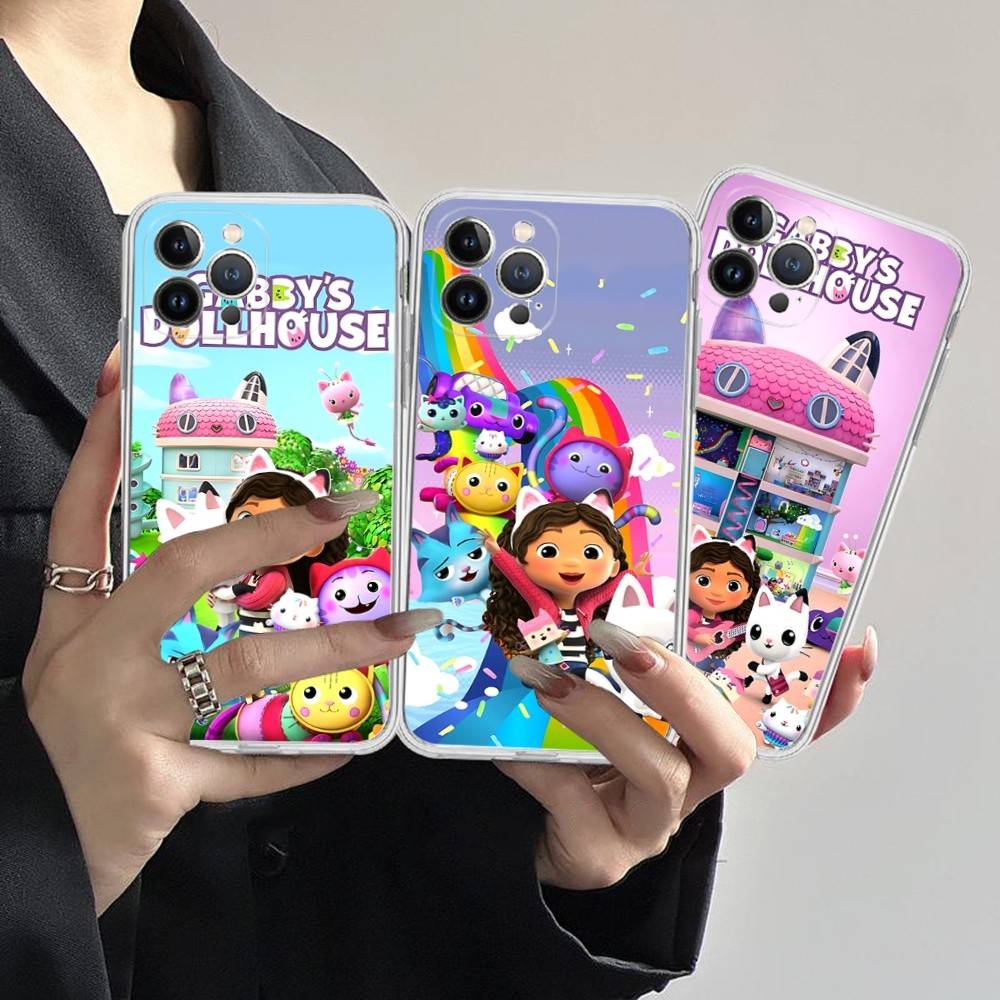 Custodia carina in TPU Silicone G-Gabbys D-Dollhouse per iPhone 11 12 13 14 15 16 17 Pro Max Cover Posteriore Trasparente Antiurto