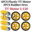4PCS DC Electric Motor + Plastic TT Motor Tire Wheel 3-6V Dual Shaft Gear Motor TT Magnetic Gearbox Engine For Arduino Smart Car