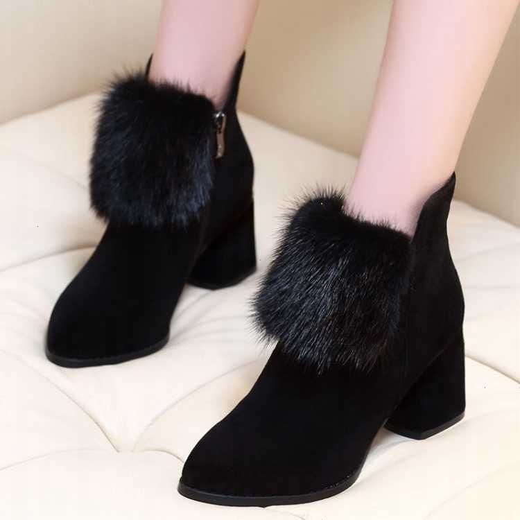 

New Fashion Plush Insulation 5cm Thick Heel Short Boots