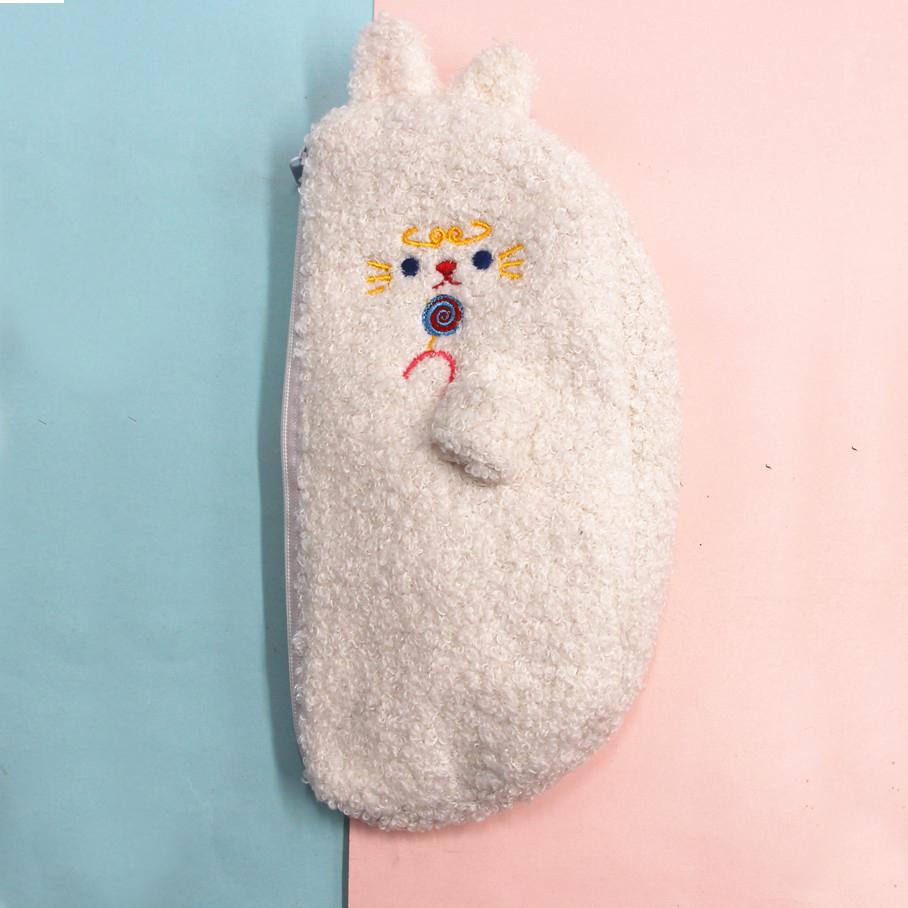 Niedliches Cartoon-Stickerei Plüsch-Federmäppchen Wow Schreibwaren Federmäppchen mit großer Kapazität Mädchen Kosmetiktasche Aufbewahrungstasche