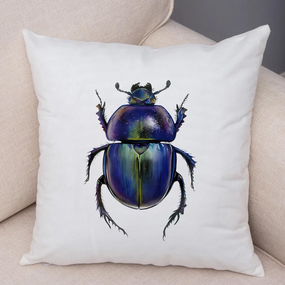 Insect Beetle Collection Pillow Case Both Sided Decor Cartoon Animal Print Cushion Cover Soft Plush Pillowcase for Sofa Home Car