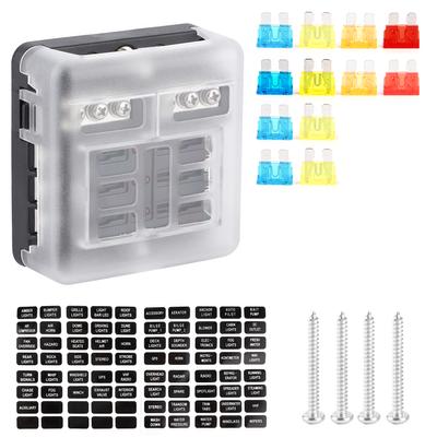 Caja de fusibles de 6 vías con soporte para bloque de fusibles de cuchilla con luz indicadora LED para automóviles, barcos y embarcaciones.