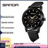 Sanda Men's Fashion Quartz Watch: Korean Style, Six Hands, Triple Dial, Leather & Mesh Straps, Calendar Feature