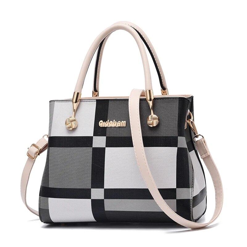 Classic Checkered Pattern Shoulder Bag  Elegant Textured Bag  Large Capacity  Block Color