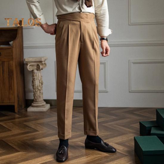 Pantalon de costume pour homme, fermeture éclair, taille réglable, coupe droite, style anglais, couleur unie, ample, formel, style professionnel, tenue de bureau
