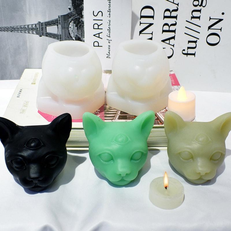 Cute Evil for Cat Animal Candle Mold 3D Abstract Resin Epoxy Casting Molds for Home Decor Ornament Aromatherapy Mold
