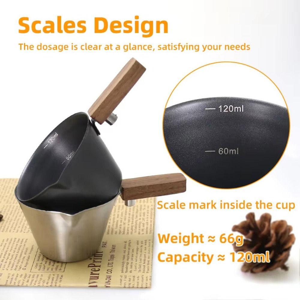 Wood Handle Espresso Measuring Cup 304 Stainless Steel Small Milk Pitcher  Kitchen Accessories