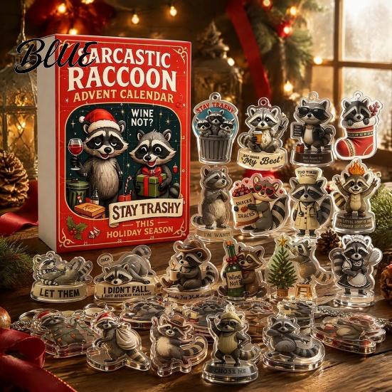 Einzigartige Weihnachtsgeschenke Waschbär Adventskalender 24 Tage 2D Acryl-Ornament Countdown Lustige Feiertagsgeschenke für Freunde Sammlerstück Niedliche Anhänger