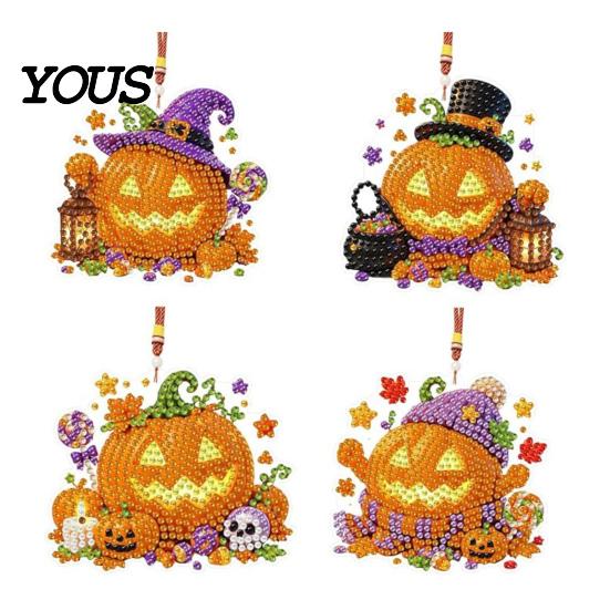 Faux Diamond Painting Craft Set 4Pcs Hanging Art Kit for Christmas Tree, DIY Mini Diamonds Kits Ornament Kit, Acrylic Window Pendant Adults Beginners