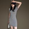 New ArrivalS Open Run Women S Slim Fit Mini dreSS Round Neck Button deSign