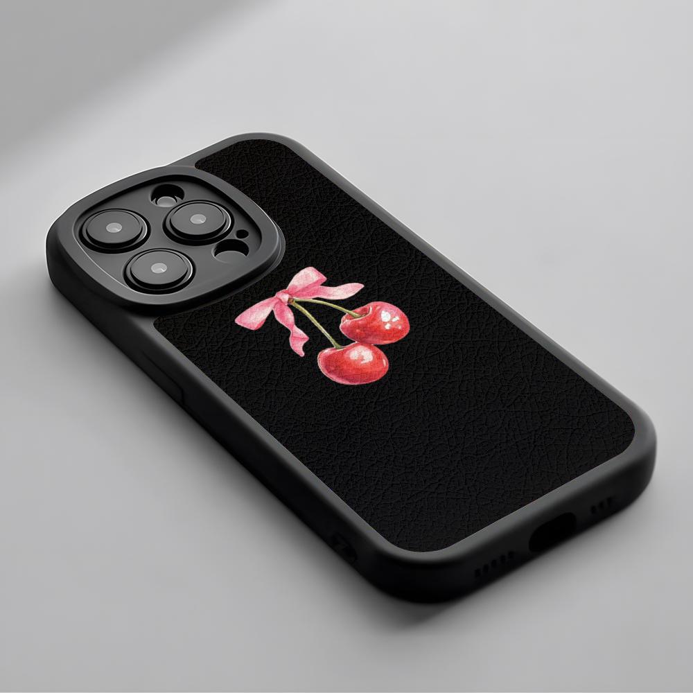 

Pink Cherry cute lovely poster pattern Phone Case For iPhone 16 15 14 13 12 11 Plus Pro Max Lambskin Silicone Cover black iPhone 16 Pro Max