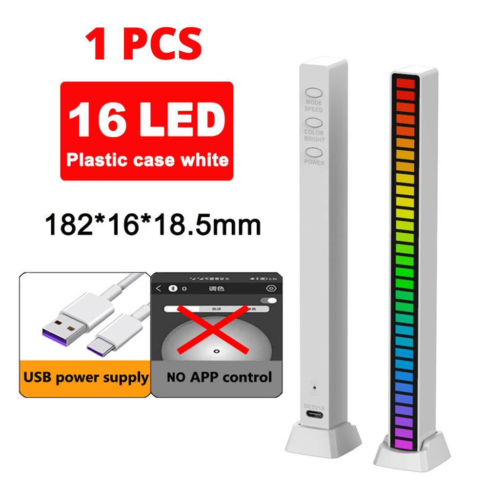 Car Led Sound Control Light Bar RGB Ambient Pickup Rhythm Lamp Music USB Adjustabl Automotivo Strip for automobiles family Party 16 LED White USB