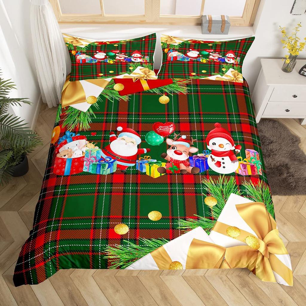 Cartoon Snowman Pink Polka Dots Three-Piece Quilt Cover Digital Printing Bedding Set Bed Cover