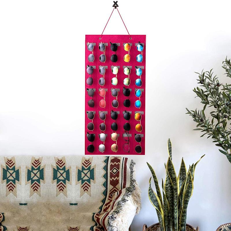 

Органайзер для хранения солнцезащитных очков с прочной веревкой, войлочный подвесной держатель для солнцезащитных очков для настенного дисплея, 25 слотов, органайзер для солнцезащитных очков светло-серый