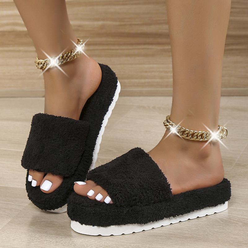 2025 Fall/Winter New Thick Sole Flat Wool Slippers Large Size Home Solid Color Fashion and Comfortable Wool Slippers in stock