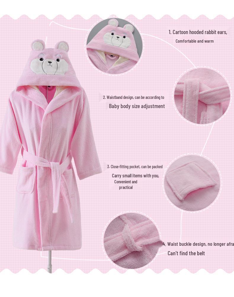 Children's Warm Cotton Cartoon Hooded Bathrobe - Absorbent Towel Material for Boys & Girls, Ideal for Autumn/Winter Swimming or Sleepwear.