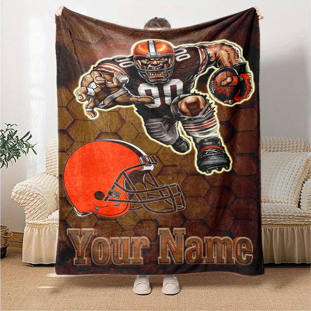 Name Custom Cleveland Browns Print Flannel Blanket High Quality Warm Comfortable Cover for All Seasons Perfect for Gifts Home Decor