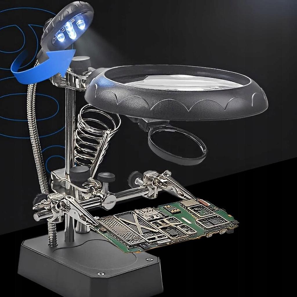 Rosfix Trzecia Ręka z Lupą 3x/7,7x/10x LED 5x TE-800 – Precyzyjna Lupa 90mm | Stabilna Konstrukcja | Zasilanie USB i AA