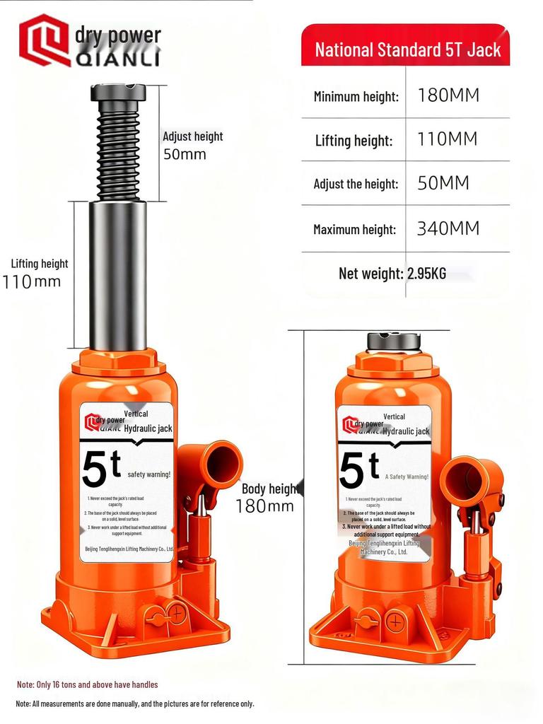 Dry Force 10-20 Ton Ultra-Low Profile Vertical Hydraulic Bottle Jack