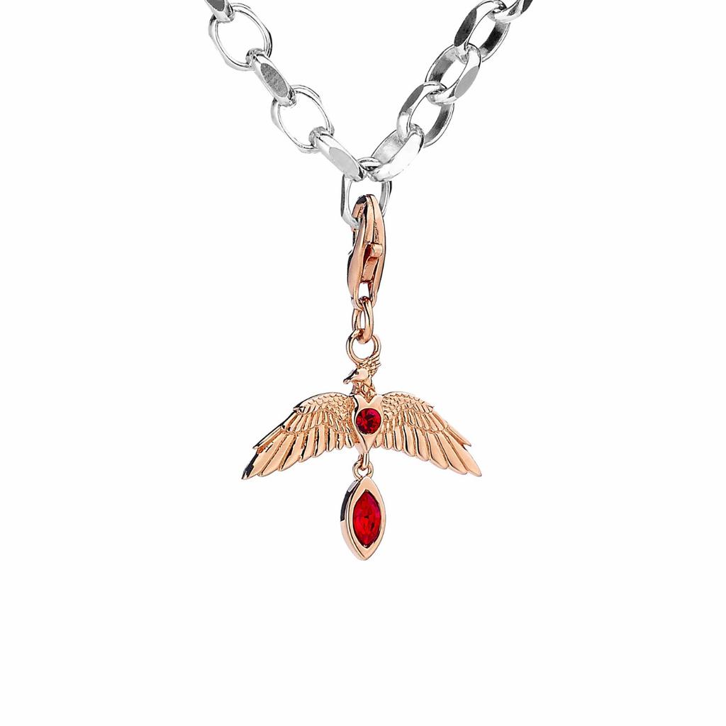 Harry Potter Sterling Silver Fawkes Rose Gold Plated Clip On Charm with Crystals
