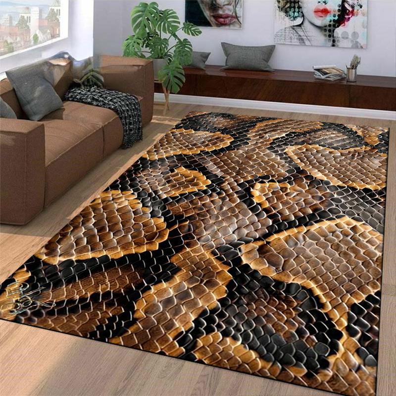 Realistic Snake Skin Pattern Rug with Brown and Orange Scales Design Suitable for Use As an Anti-slip Game Mat for Living Room and Bedroom Sofas