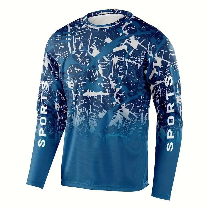 Mens Quick-Dry Long Sleeve UPF Sun Protection Fishing Shirt With Camo Print Breathable Outdoor Tee Hiking Cycling Running