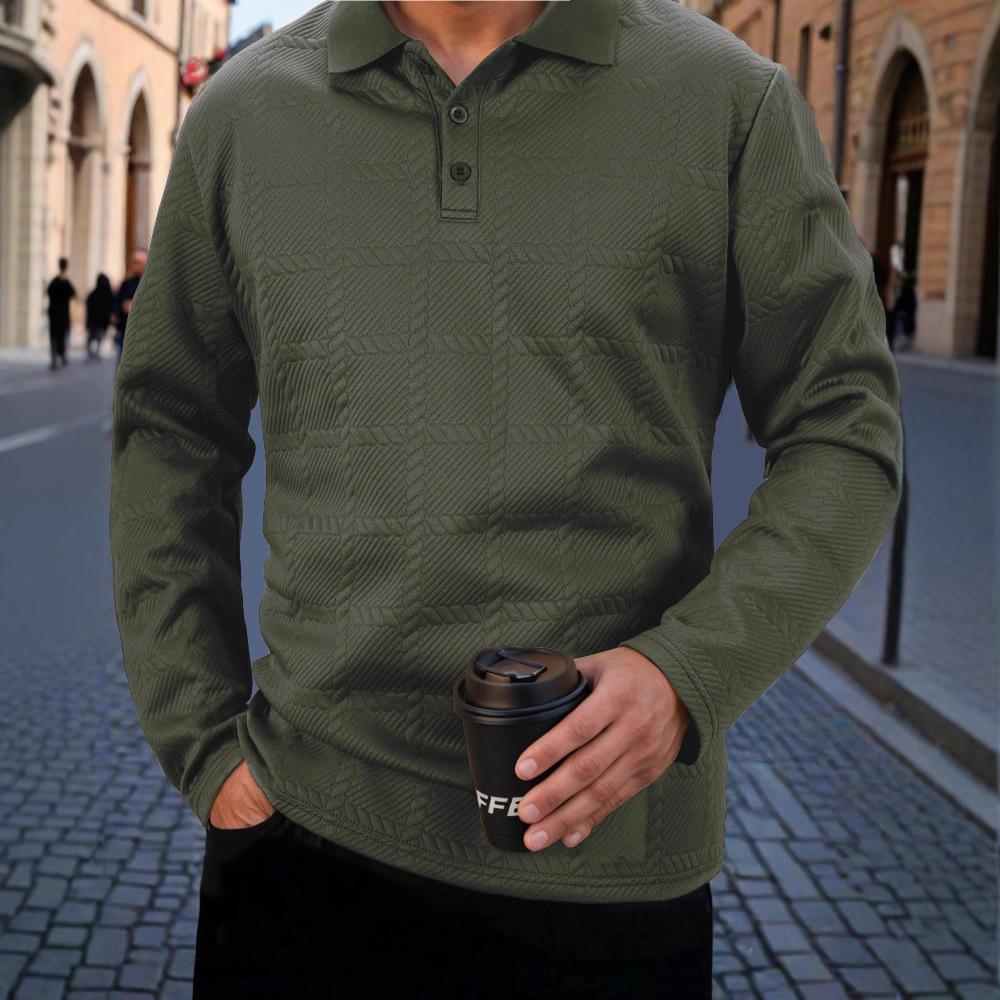 2025 Men's Fashion Casual Long-sleeved T-shirt with Loose Threaded Collar Men's Casual Sports Polo Shirt