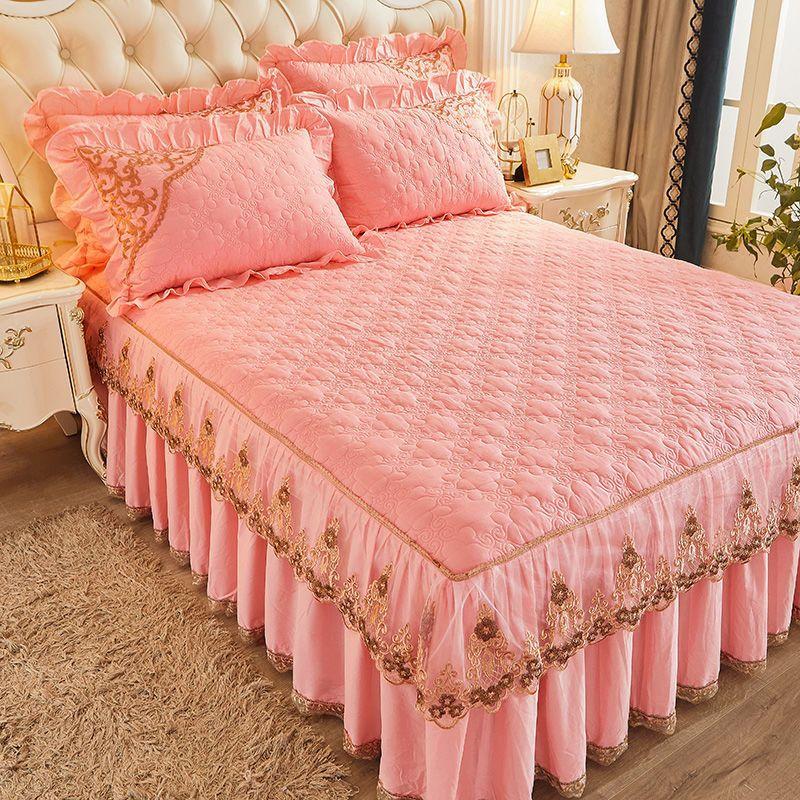 Thickened Cotton Bed Skirt One-Piece European-Style Lace Quilted Cotton Bedspread Three-Piece Set New Non-Slip Bedspread Four Seasons